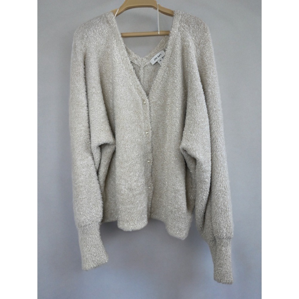 On 34th Alabaster Gold Metallic Fuzzy-Knit Cardigan — NWT — Size‎ XXL